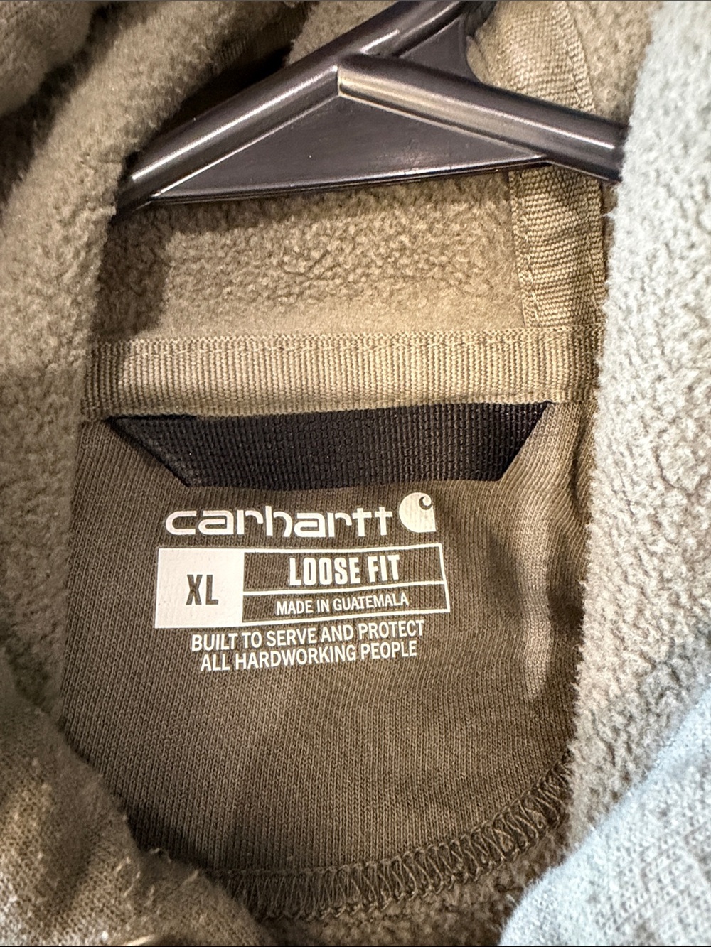 Carhartt Olive Green Pullover Hoodie with Sleeve Logo - Picture 2 of 3